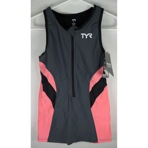 NWT Women's TYR‎ Competitor Triathlon Singlet Half Zip Gray Black Coral Small